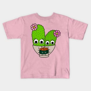 Cute Cactus Design #242: Pretty Cacti With Flowers In Sushi Bowl Kids T-Shirt